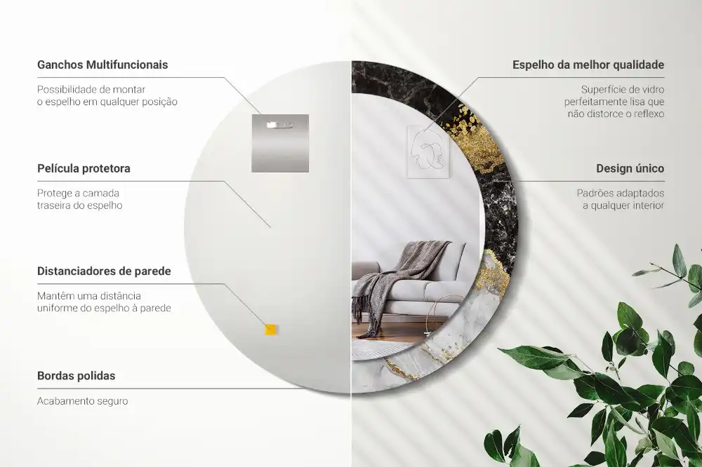 Espejo redondo con decoración Loft de mármol