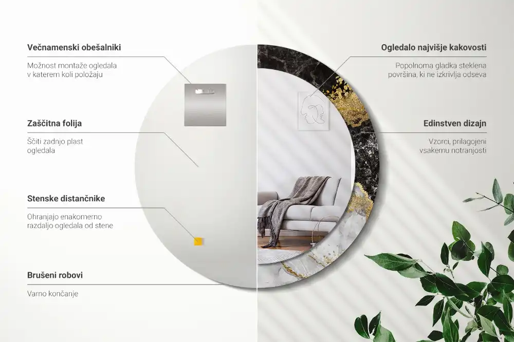 Espejo redondo con decoración Loft de mármol