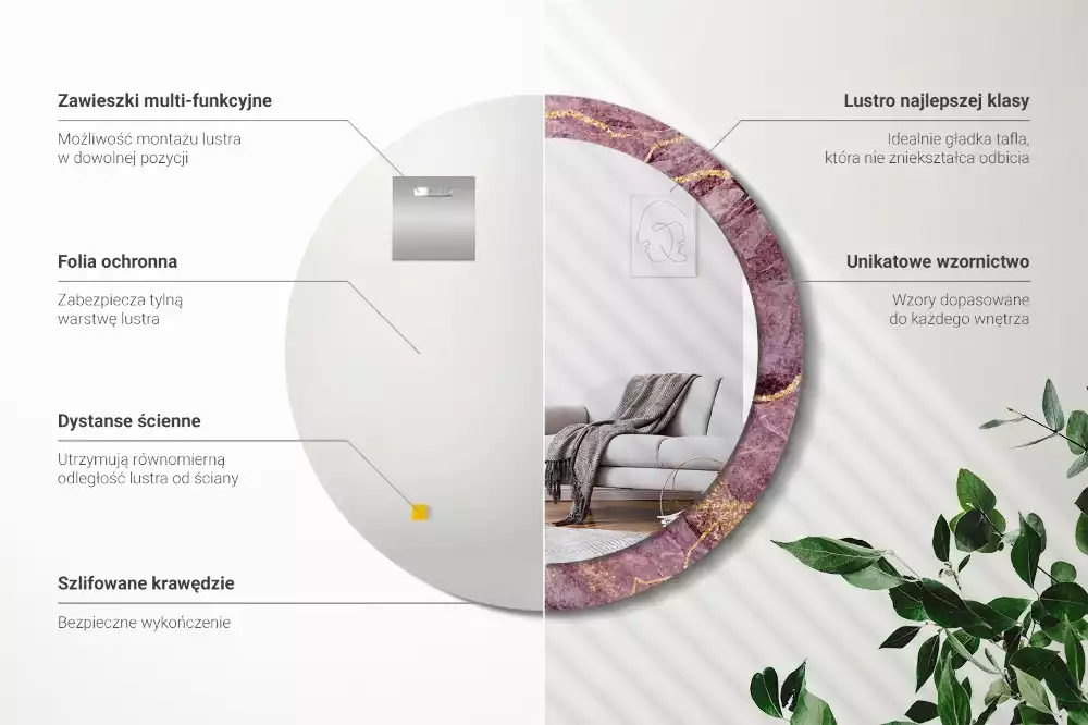 Espejo redondo estampado Imitación de mármol