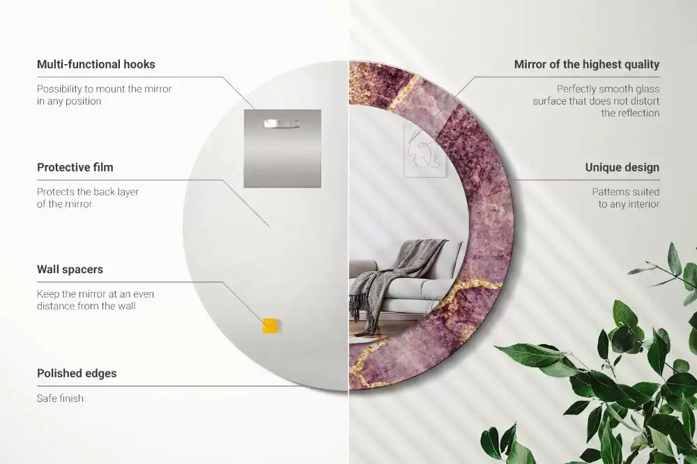 Espejo redondo estampado Imitación de mármol