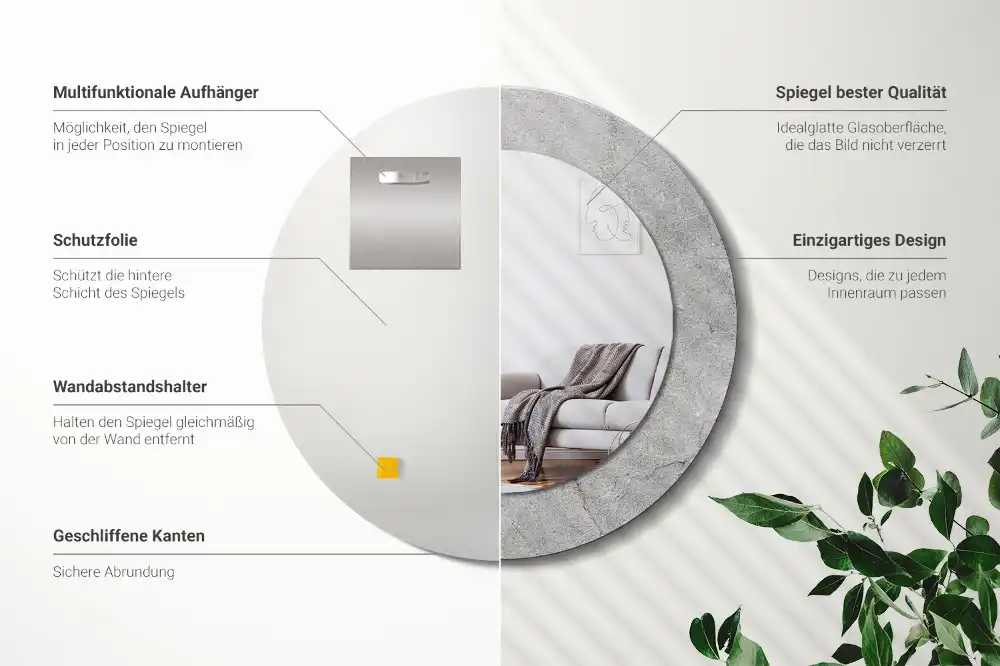 Espejo redondo estampado Cemento gris