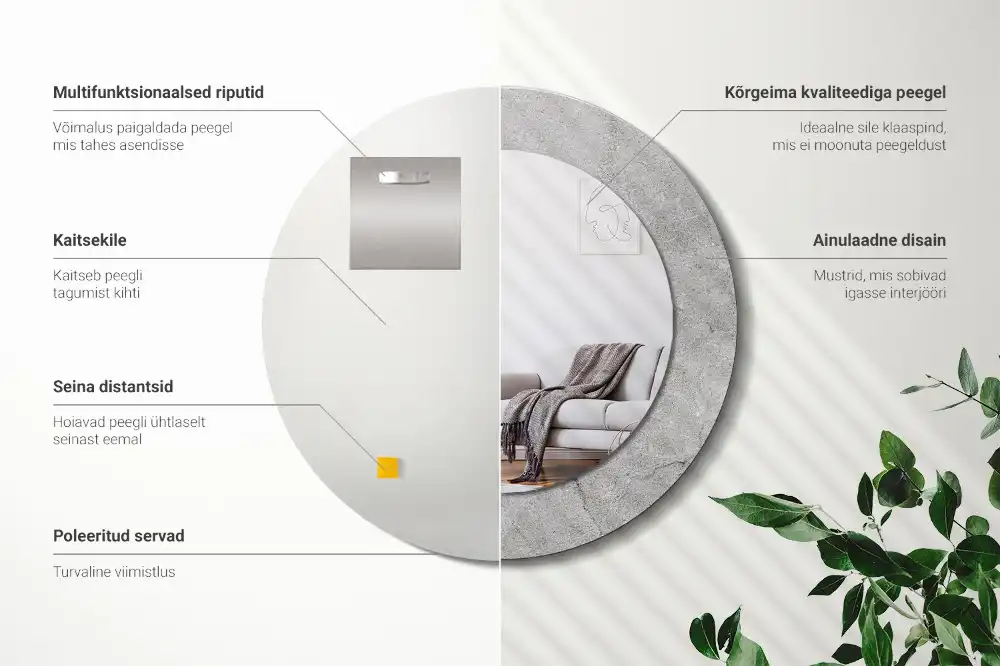 Espejo redondo estampado Cemento gris