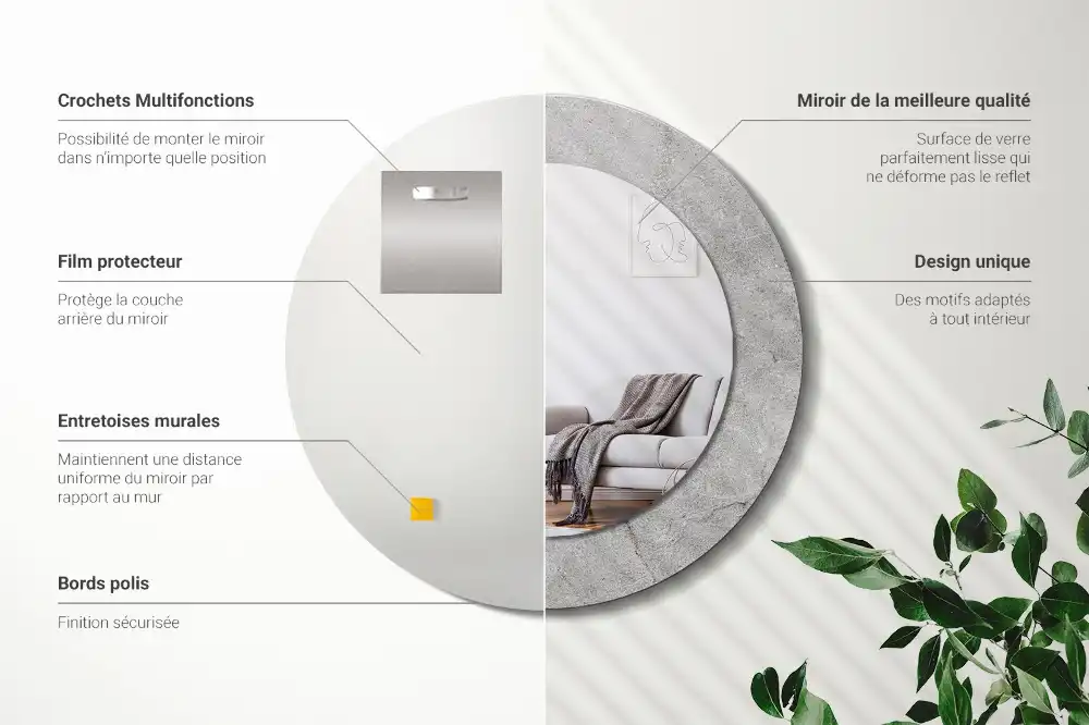 Espejo redondo estampado Cemento gris