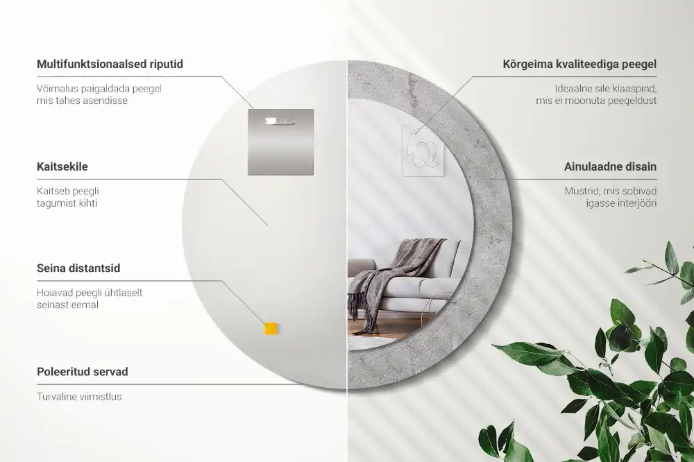 Espejo redondo estampado Cemento gris