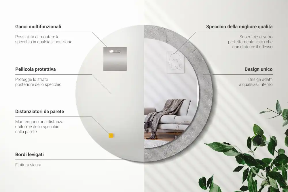 Espejo redondo estampado Cemento gris