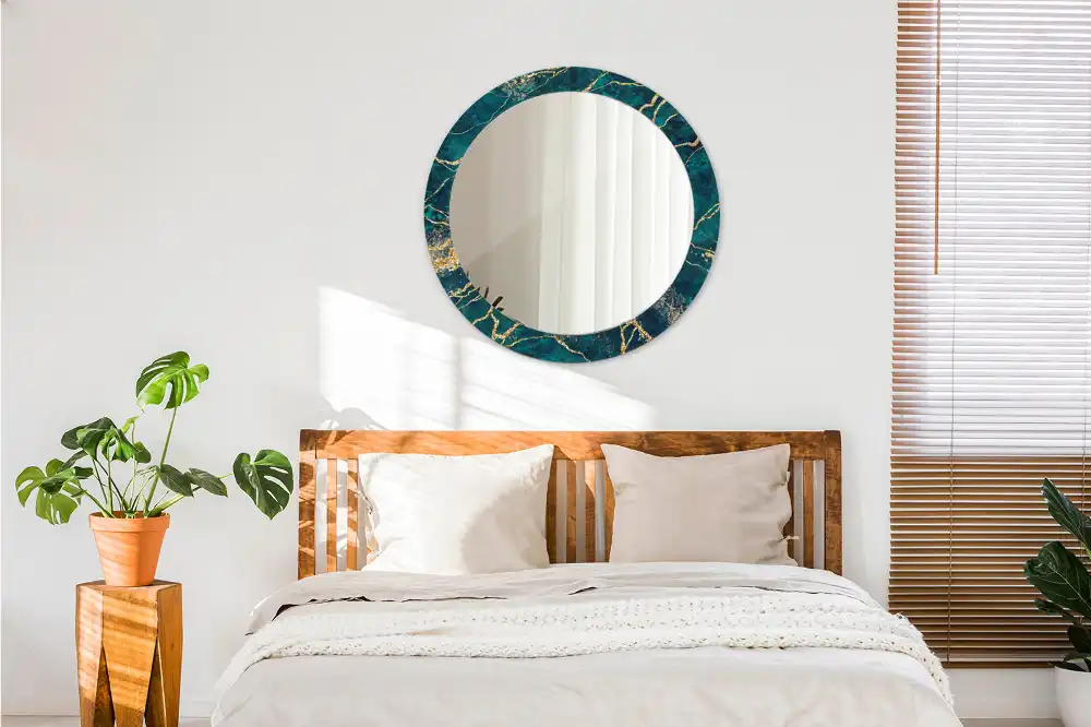 Espejo redondo impreso mármol verde