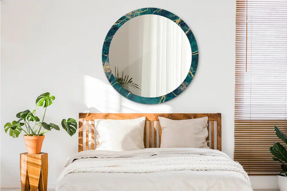 Espejo redondo impreso mármol verde