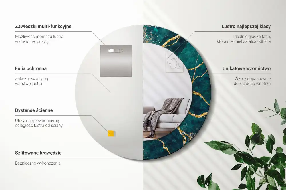 Espejo redondo impreso mármol verde