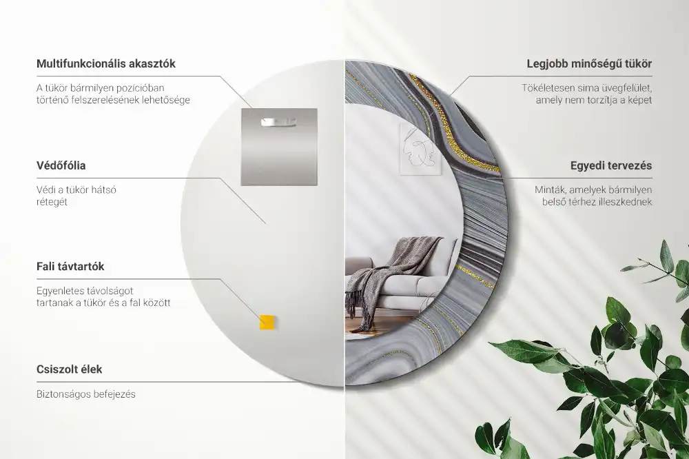 Espejo redondo impreso mármol gris