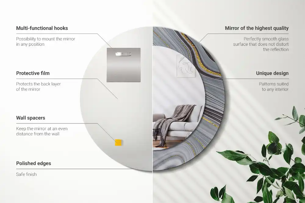 Espejo redondo impreso mármol gris