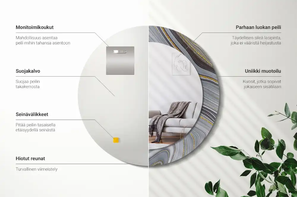 Espejo redondo impreso mármol gris