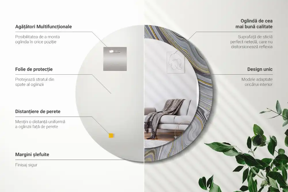 Espejo redondo impreso mármol gris