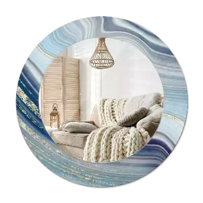 Espejo redondo con decoración mármol azul
