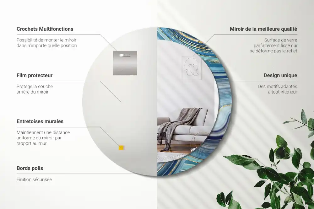 Espejo redondo con decoración mármol azul