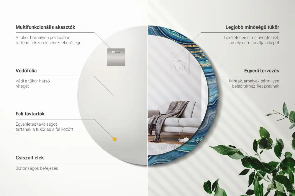 Espejo redondo con decoración mármol azul