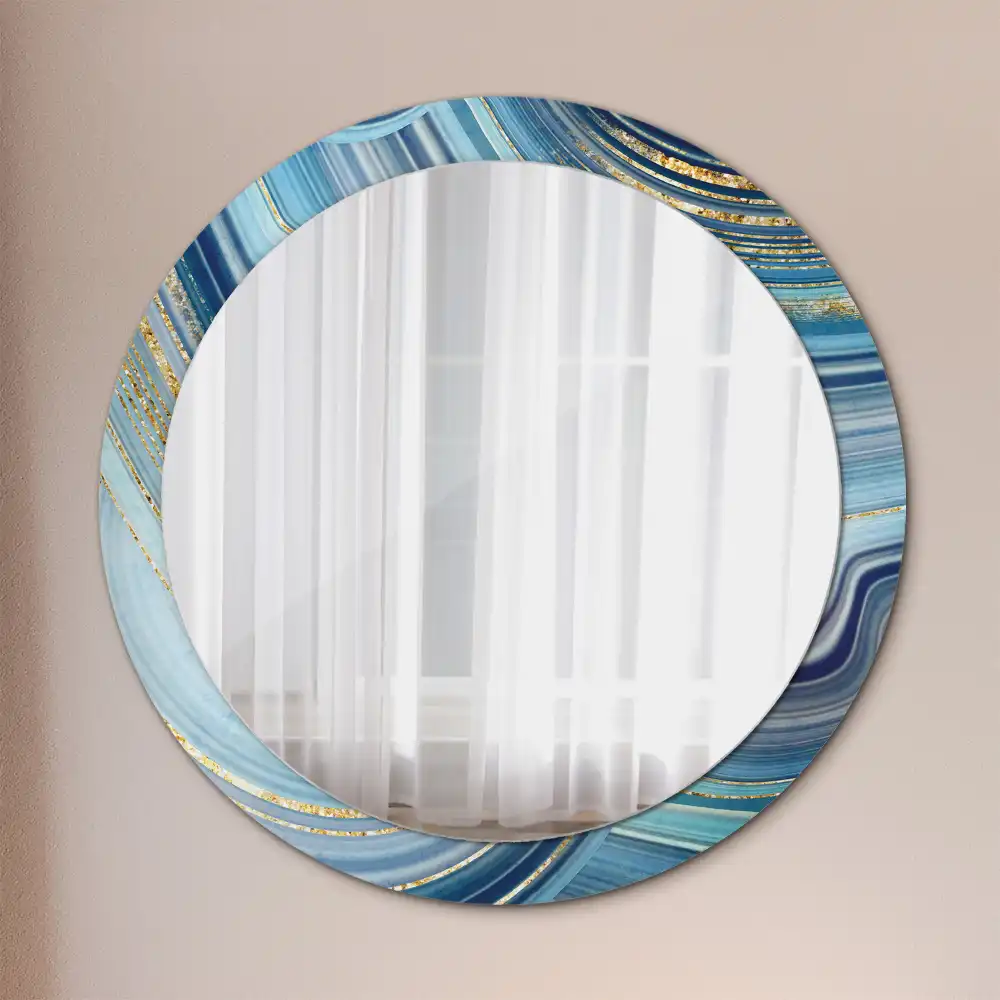 Espejo redondo con decoración mármol azul