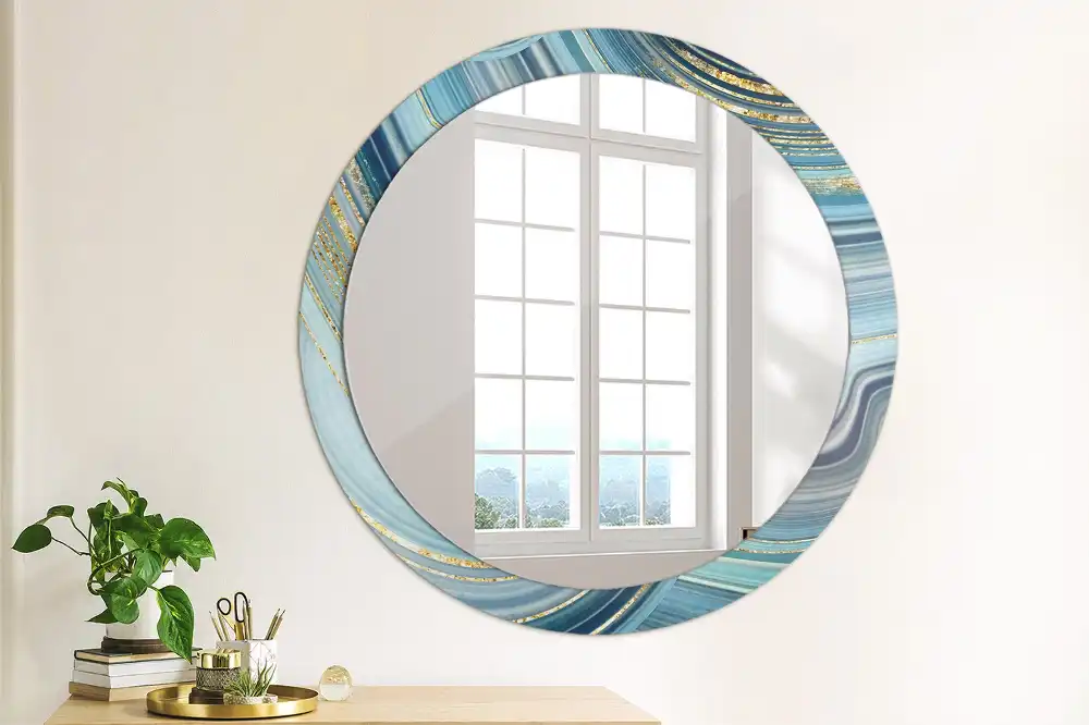 Espejo redondo con decoración mármol azul