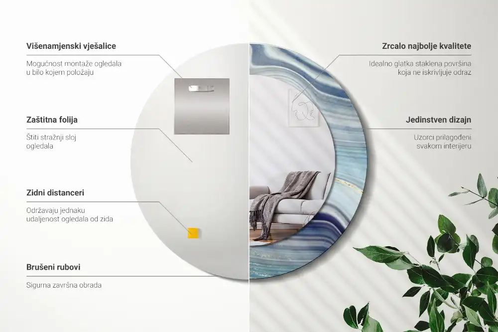 Espejo redondo con decoración mármol azul