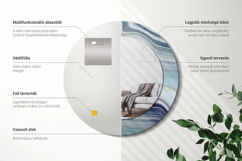 Espejo redondo con decoración mármol azul