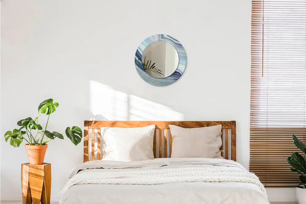 Espejo redondo con decoración mármol azul