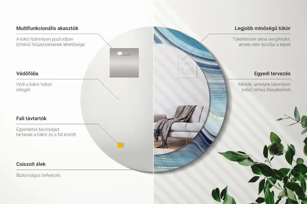 Espejo redondo con decoración mármol azul