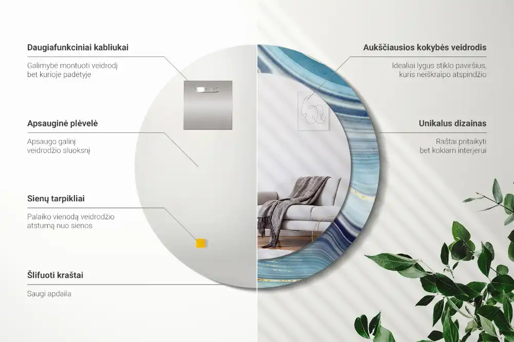 Espejo redondo con decoración mármol azul