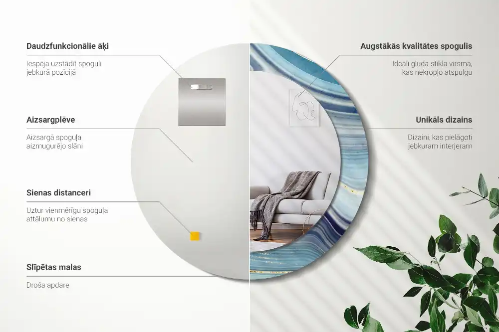 Espejo redondo con decoración mármol azul