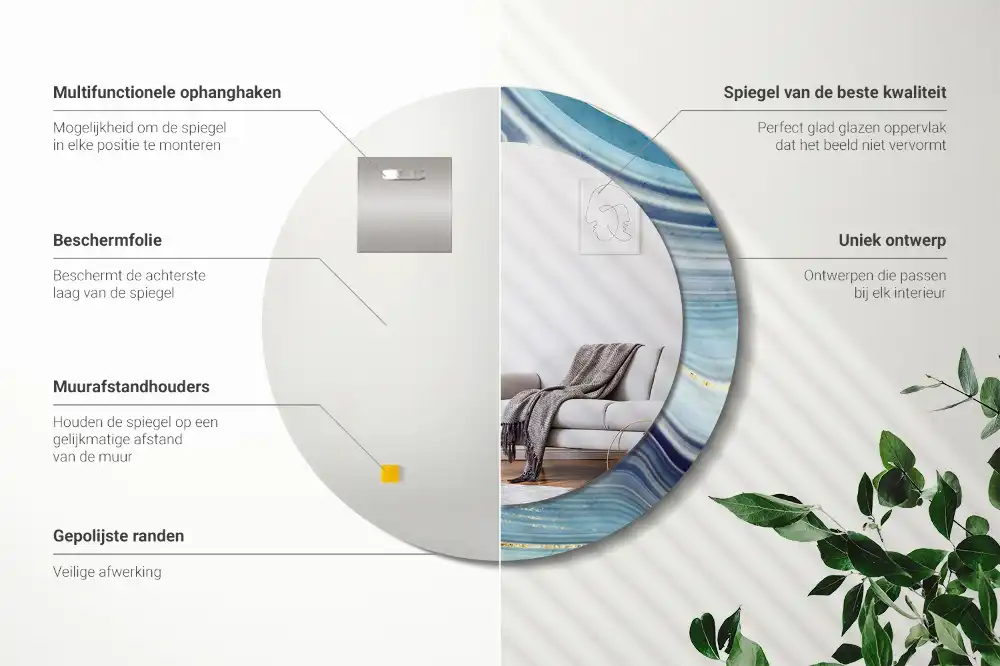 Espejo redondo con decoración mármol azul