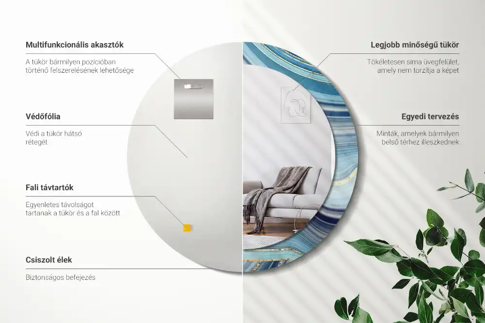 Espejo redondo con decoración mármol azul