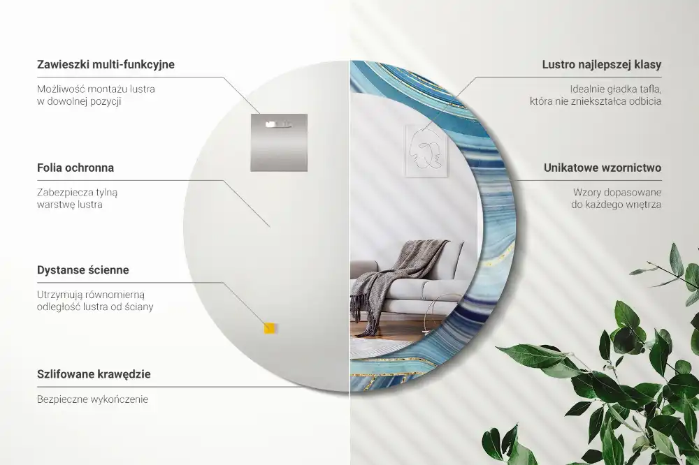 Espejo redondo con decoración mármol azul