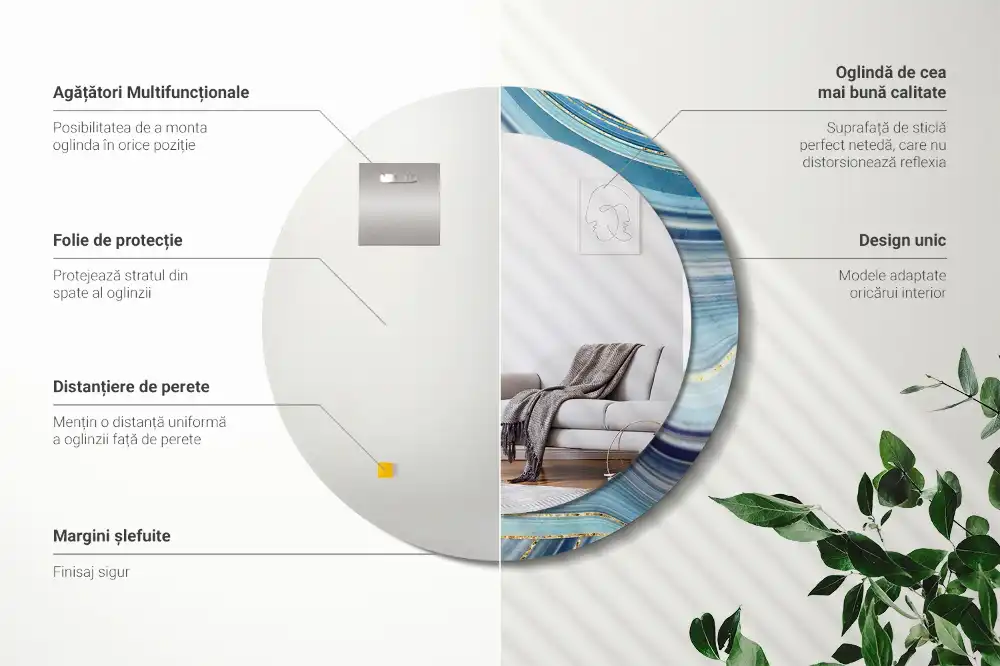 Espejo redondo con decoración mármol azul