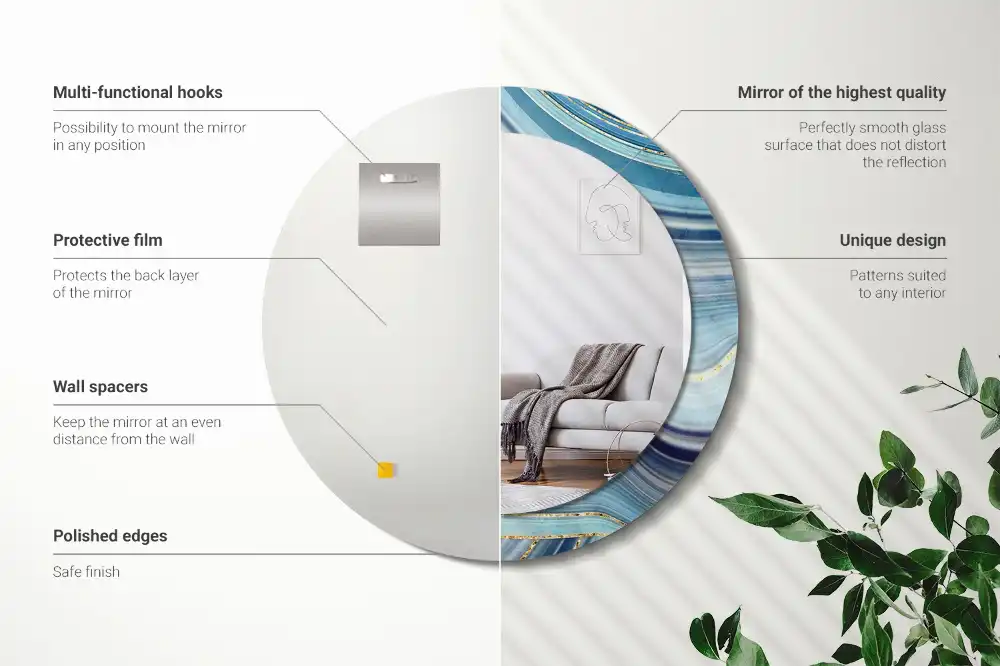 Espejo redondo con decoración mármol azul