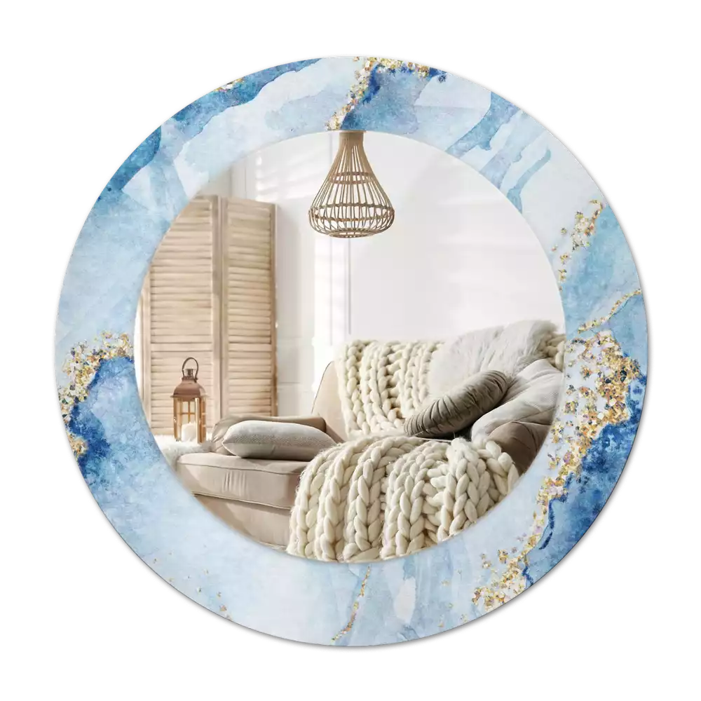 Espejo redondo con decoración mármol azul