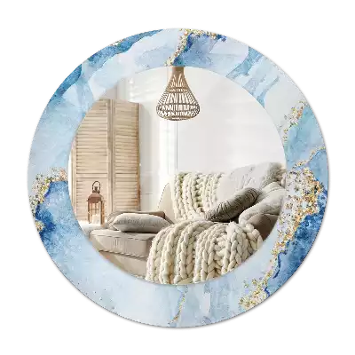 Espejo redondo con decoración mármol azul