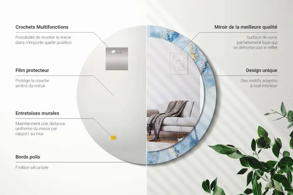 Espejo redondo con decoración mármol azul