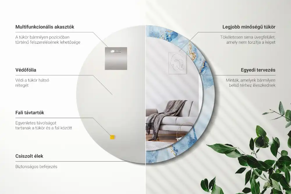 Espejo redondo con decoración mármol azul