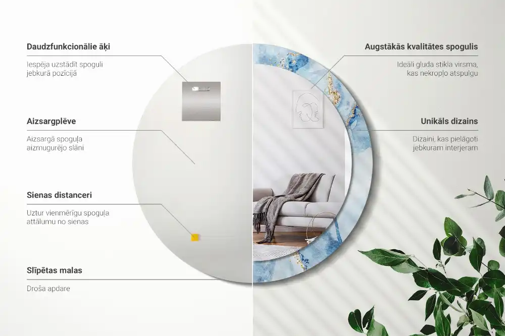 Espejo redondo con decoración mármol azul