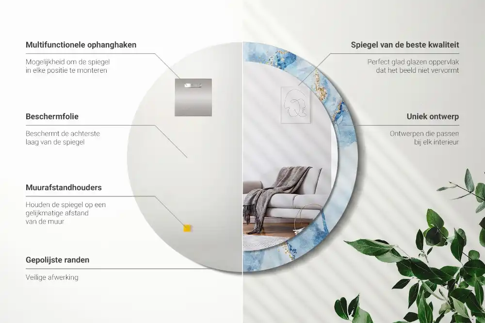 Espejo redondo con decoración mármol azul