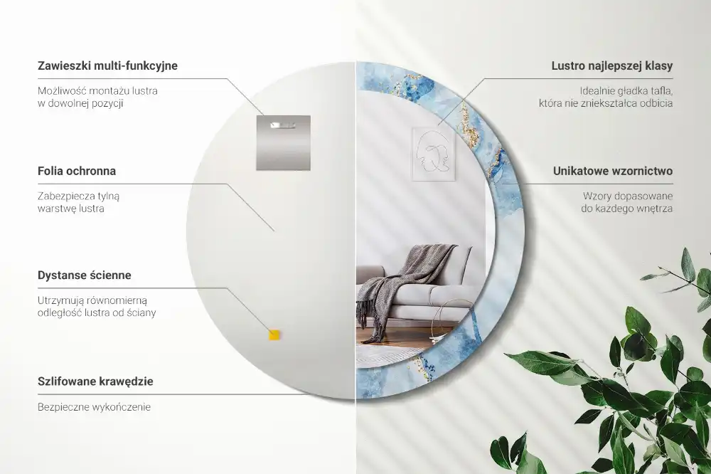 Espejo redondo con decoración mármol azul