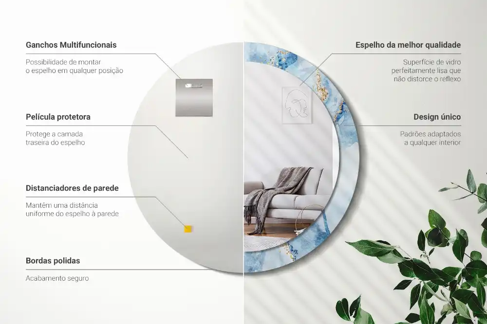 Espejo redondo con decoración mármol azul