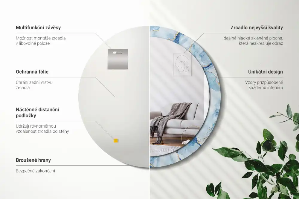 Espejo redondo con decoración mármol azul