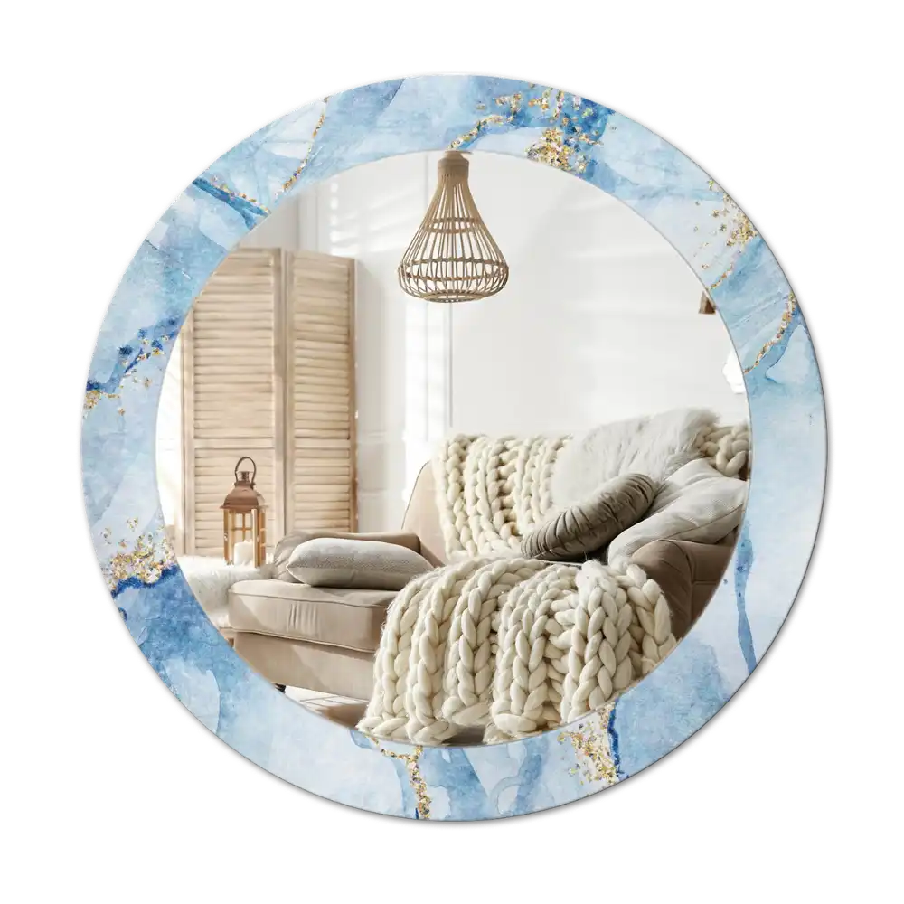 Espejo redondo con decoración mármol azul