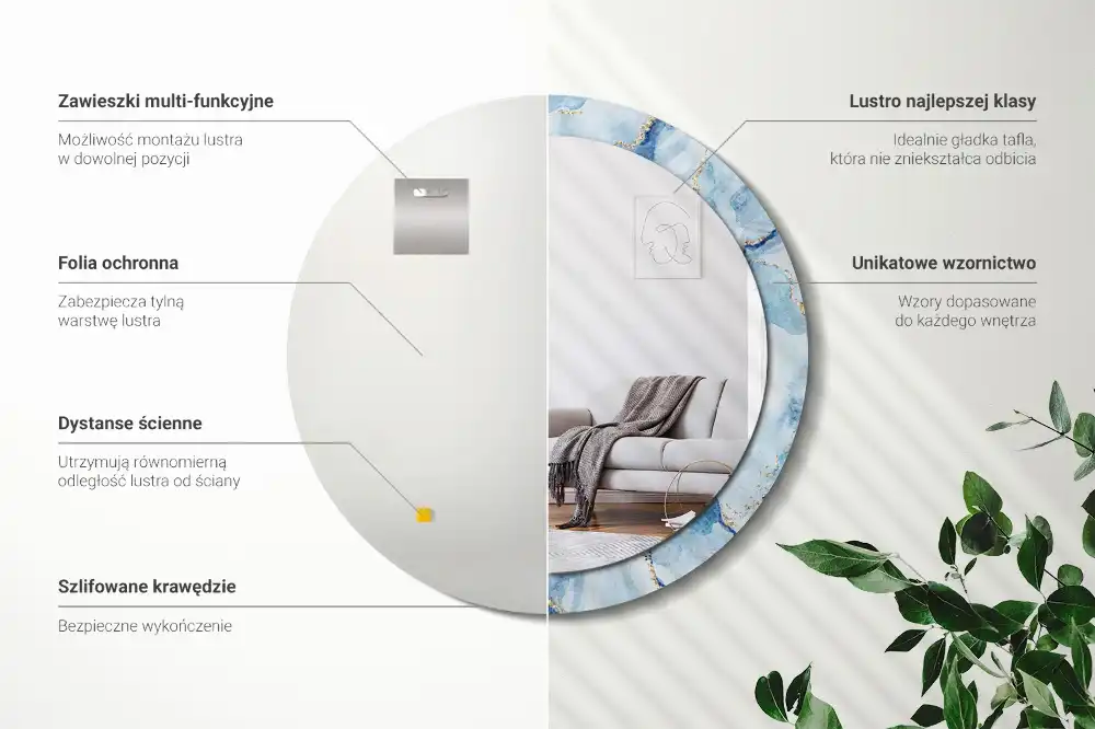 Espejo redondo con decoración mármol azul