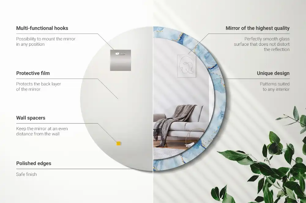 Espejo redondo con decoración mármol azul