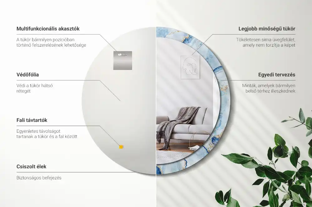 Espejo redondo con decoración mármol azul