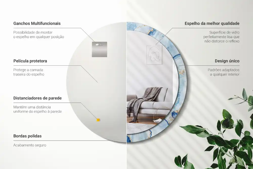 Espejo redondo con decoración mármol azul