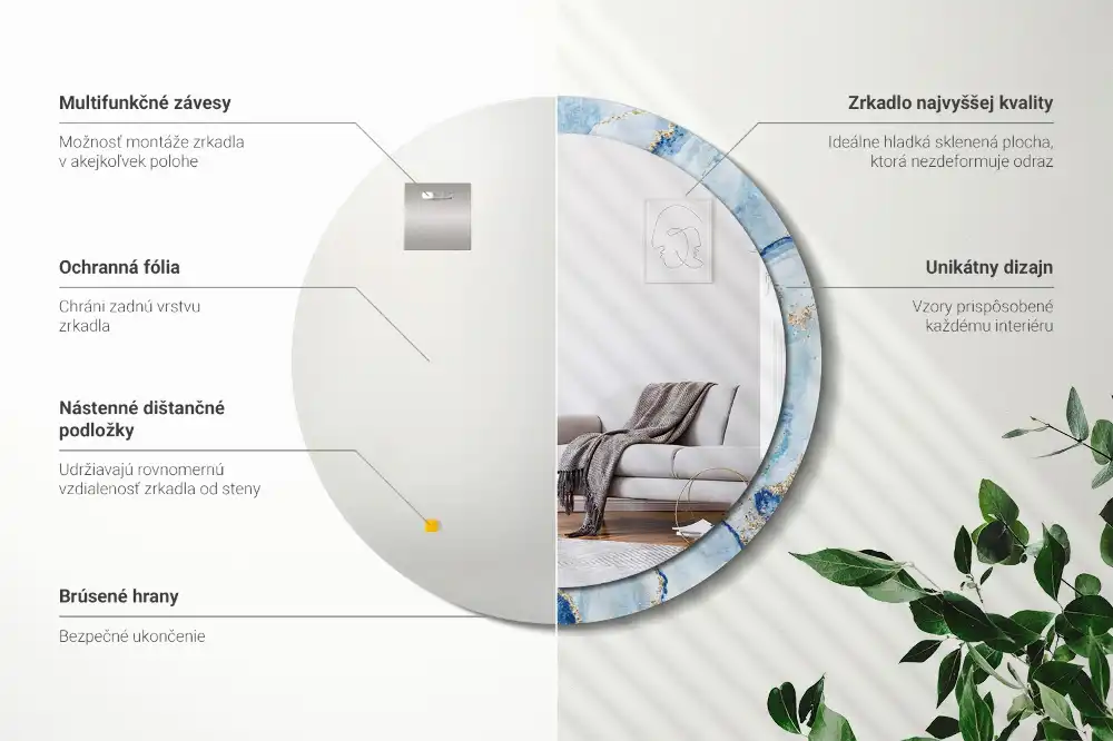 Espejo redondo con decoración mármol azul