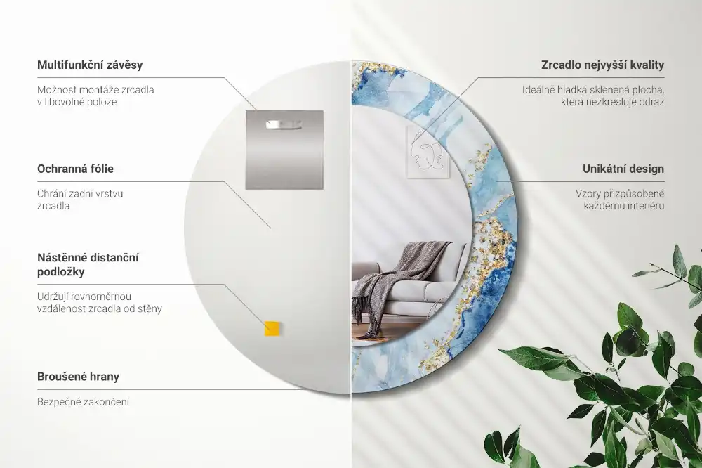 Espejo redondo con decoración mármol azul