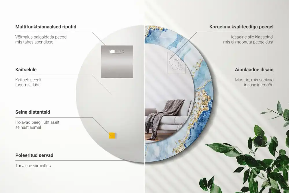 Espejo redondo con decoración mármol azul