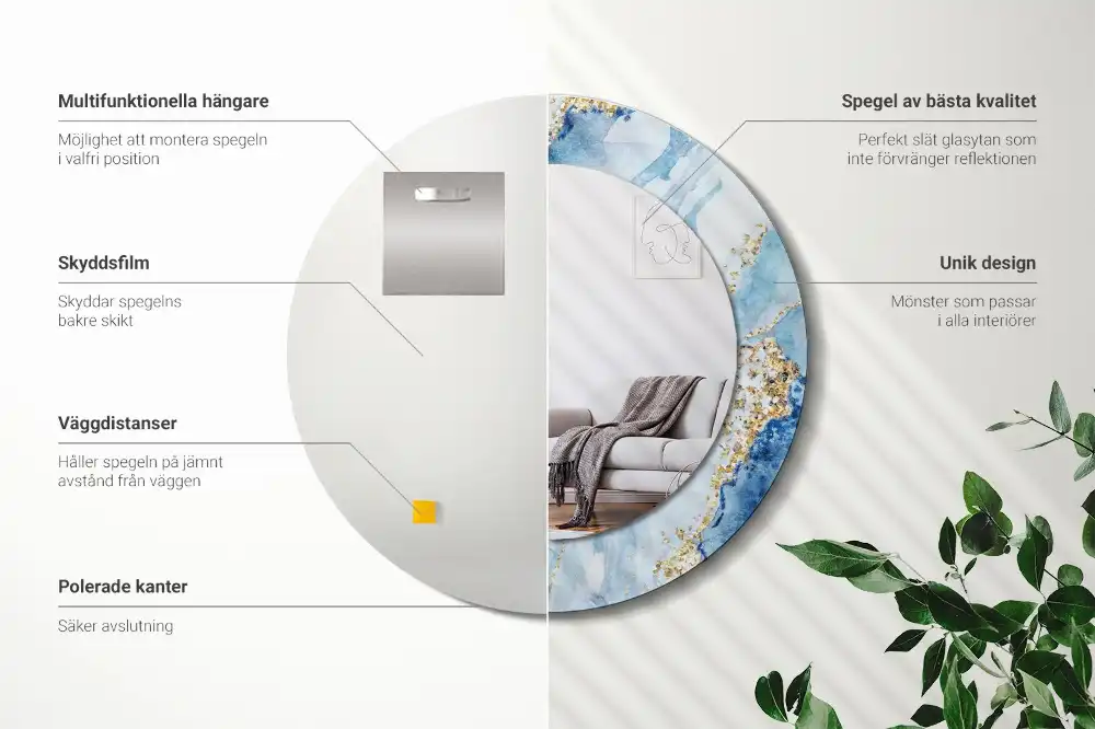 Espejo redondo con decoración mármol azul